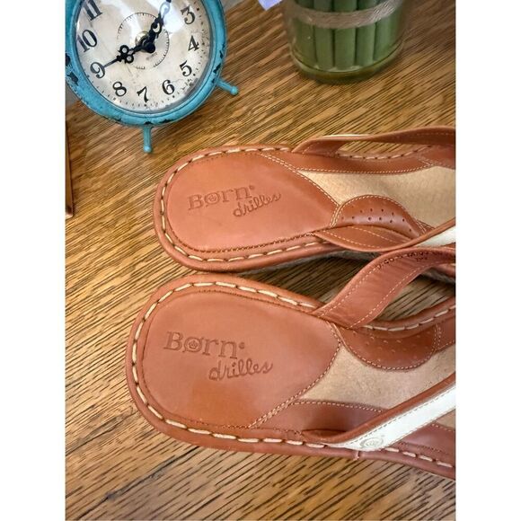 Born Drilles Camel & Ecru Lthr & Jute Wedge Sandals Sz9/9.5 NWOB Classic/Summer - Picture 4 of 14